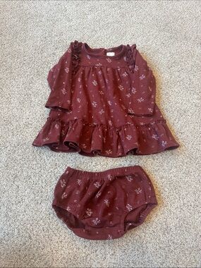 Elite H Burgundy Floral Tunic Dress with Matching Bloomers 9-12 months
